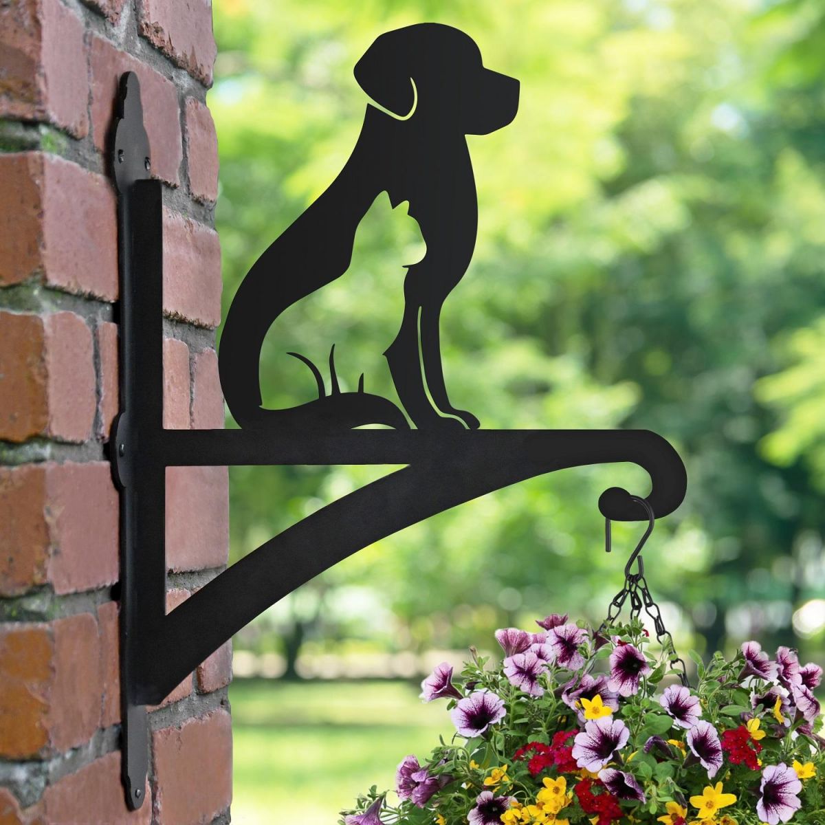 Köpek ve Kedi Figürlü Metal Duvar Çiçek Askısı | Bahçe & Balkon Dekoru