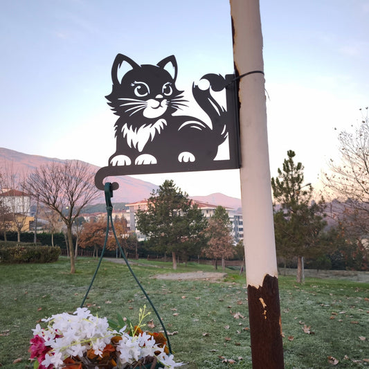 Tatlı Kedi Figürlü Çiçeklik Askı Metali