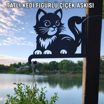 Tatlı Kedi Figürlü Metal Duvar Çiçek Askısı | Bahçe & Balkon Dekoru