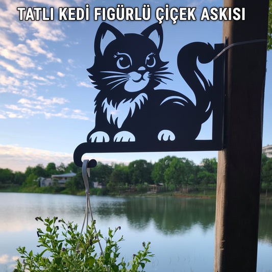 Tatlı Kedi Figürlü Metal Duvar Çiçek Askısı | Bahçe & Balkon Dekoru