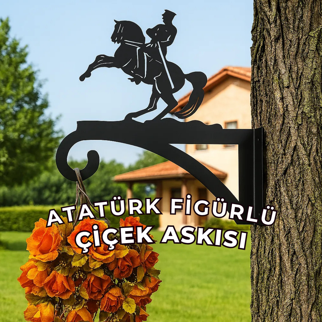 Atatürk Figürlü Metal Duvar Çiçek Askısı | Bahçe & Balkon Dekoru