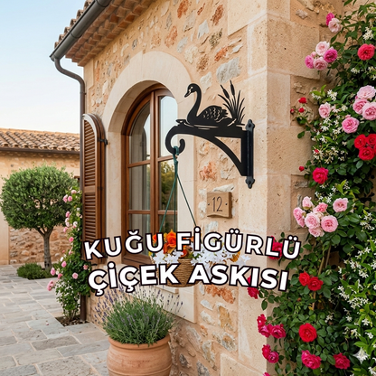 Kuğu Figürlü Metal Duvar Çiçek Askısı | Bahçe & Balkon Dekoru