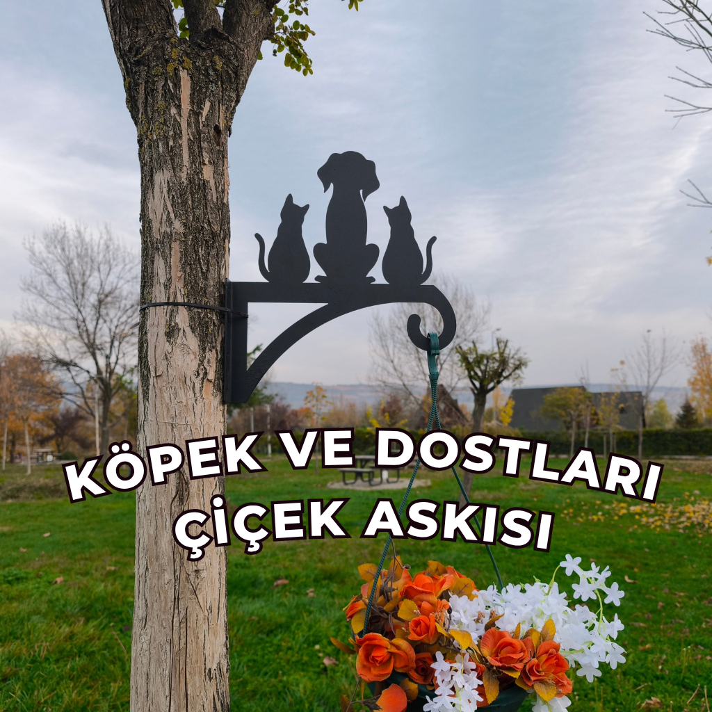 Köpek ve Dostları Figürlü Metal Duvar Çiçek Askısı | Bahçe & Balkon Dekoru