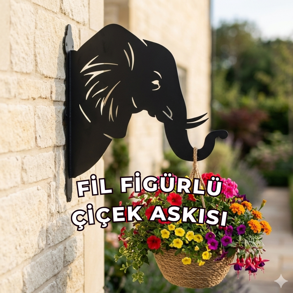 Fil Figürlü Metal Duvar Çiçek Askısı | Bahçe & Balkon Dekoru