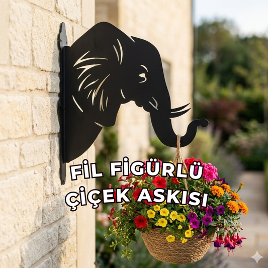 Fil Figürlü Metal Duvar Çiçek Askısı | Bahçe & Balkon Dekoru