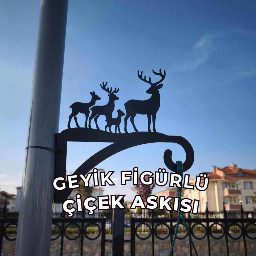 Geyikler Figürlü Metal Duvar Çiçek Askısı | Bahçe & Balkon Dekoru