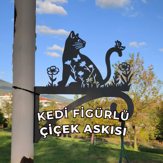 Kedi Figürlü Metal Duvar Çiçek Askısı | Bahçe & Balkon Dekoru