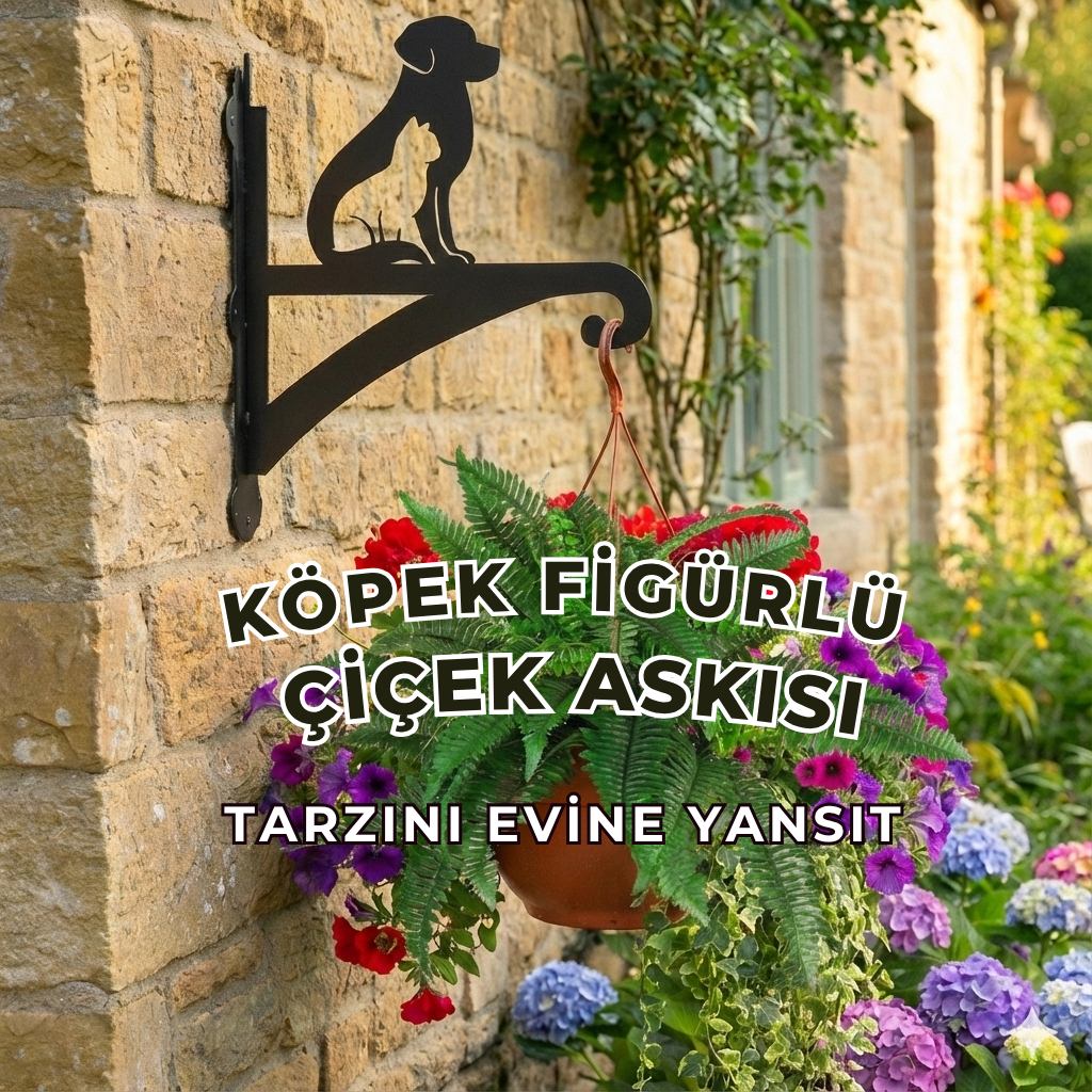 Köpek ve Kedi Figürlü Metal Duvar Çiçek Askısı | Bahçe & Balkon Dekoru