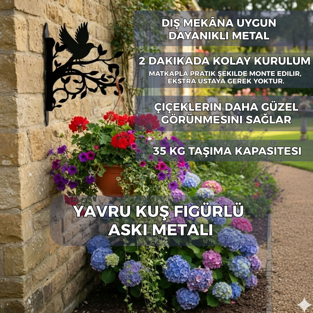 Yavru kuş Figürlü Çiçeklik Askı Metali