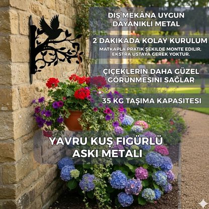 Yavru kuş Figürlü Çiçeklik Askı Metali